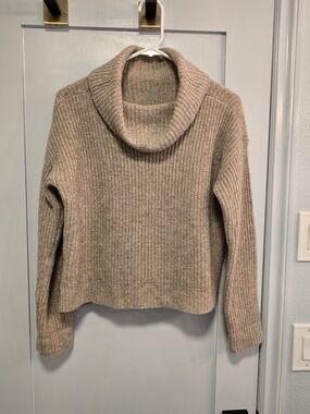 Eileen Fisher Taupe Cowl Neck Knit Sweater